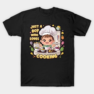 "Just a Boy Who Loves Cooking" - Cartoon Chef Design T-Shirt